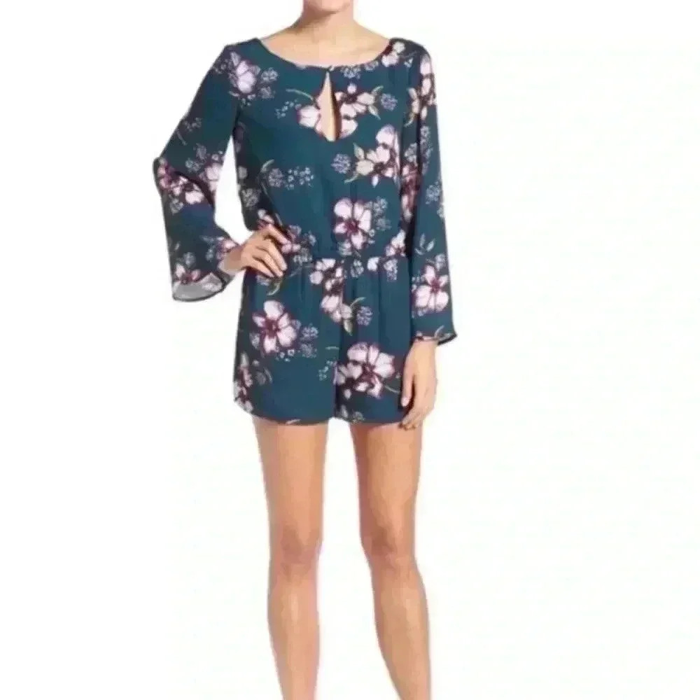 Cupcakes & Cashmere Floral Romper NWOT w/POCKETS | Teal Floral‎ | SZ 8 | Spring
